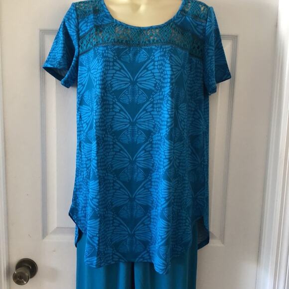 Antthony Originals 2pc Knit Top & Pants Woman Size Small Print Top Lace Inset - Picture 2 of 14